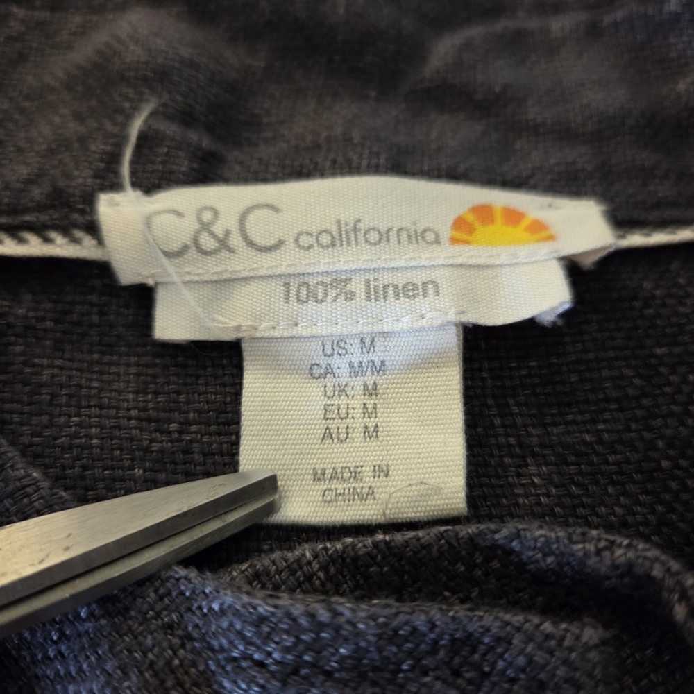 C & C California sz M 100% linen charcoal button up utility jacket lightweight - Picture 11 of 11